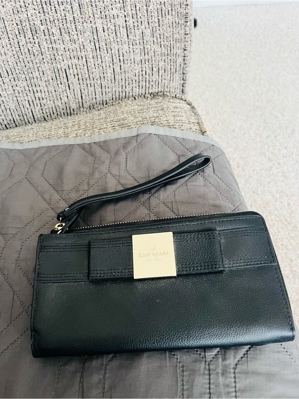 kate spade Black Leather Wristlet Clutch with Bow Accent